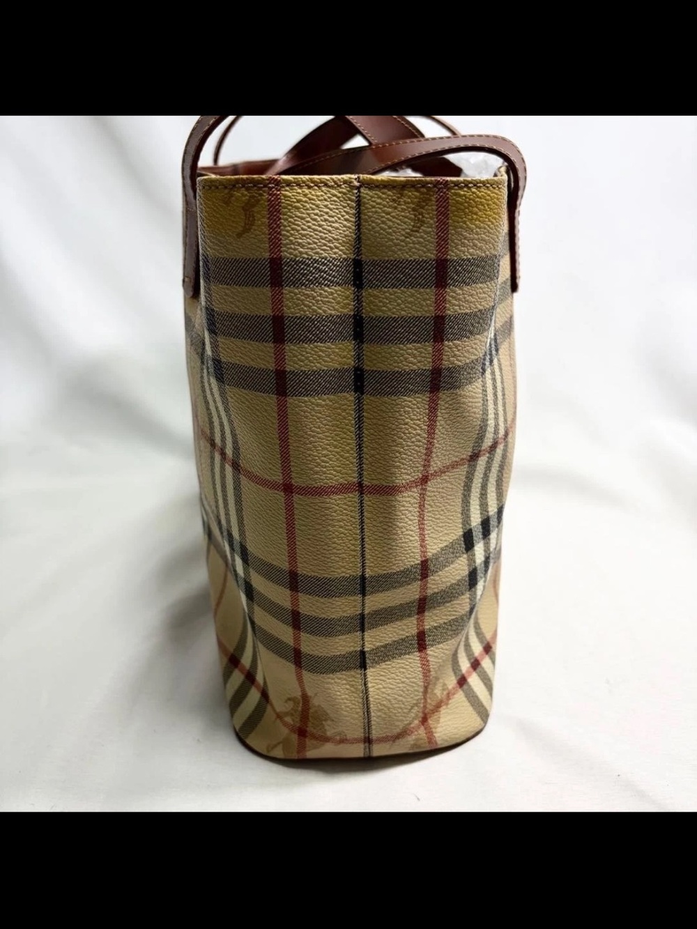Burberry Beige Check Tote with Brown Leather Handles - Picture 7 of 16